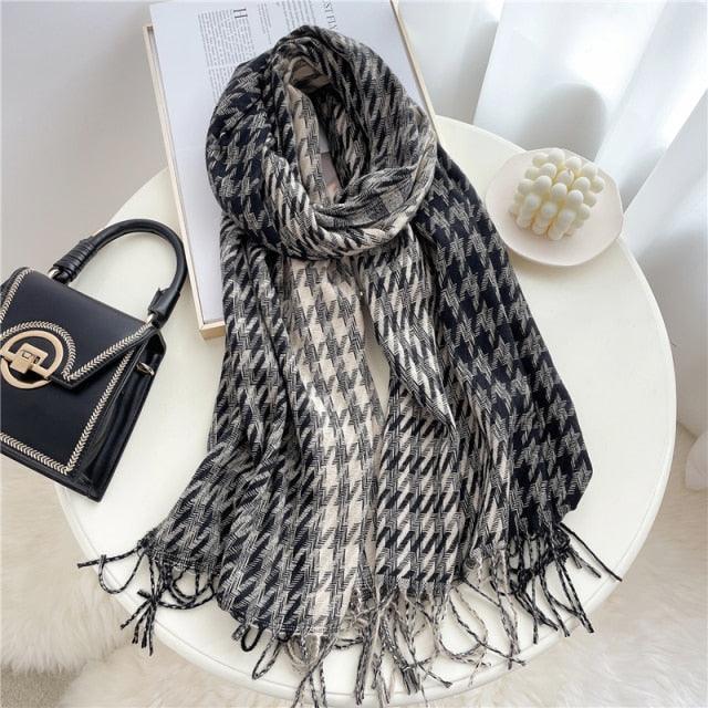Long Plaid Cashmere Scarf