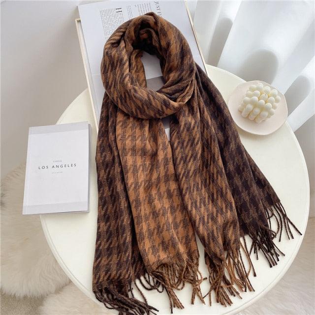 Long Plaid Cashmere Scarf
