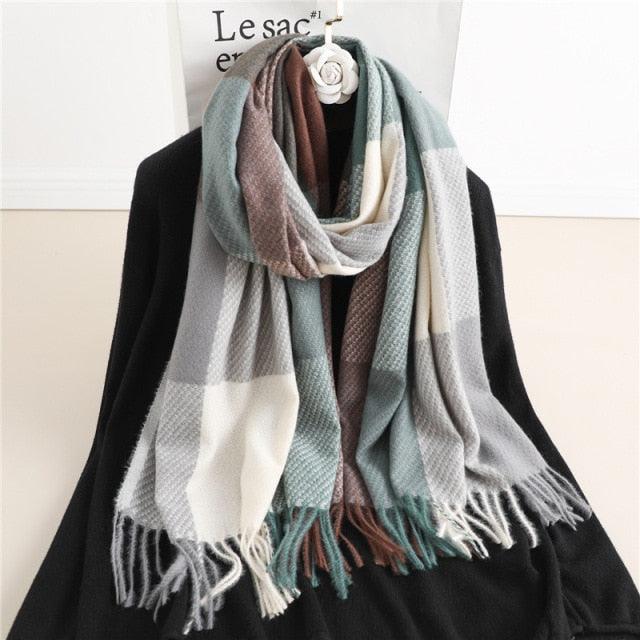 Long Plaid Cashmere Scarf