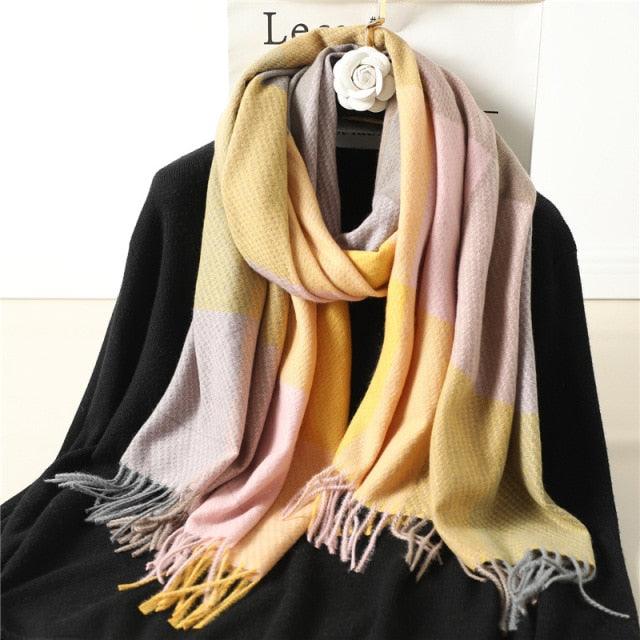 Long Plaid Cashmere Scarf