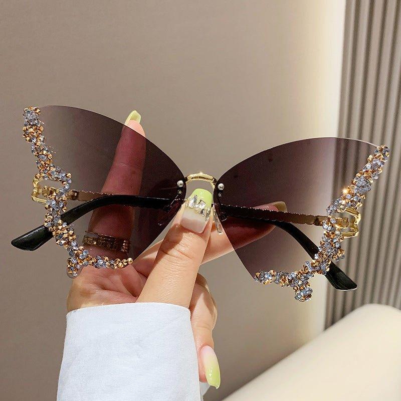Large Frame High-end Diamond-encrusted Butterfly Anti-UV Sunglasses