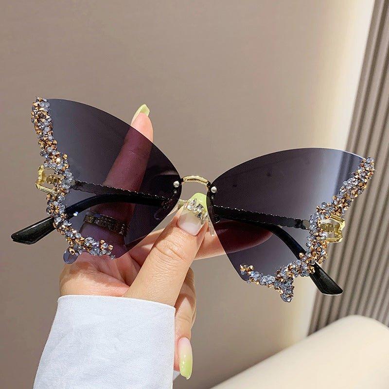 Large Frame High-end Diamond-encrusted Butterfly Anti-UV Sunglasses
