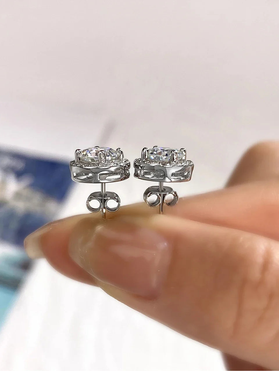 Moissanite & Sterling Silver Diamond Stud Earrings
