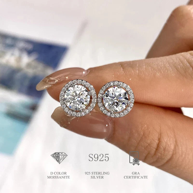 Moissanite & Sterling Silver Diamond Stud Earrings