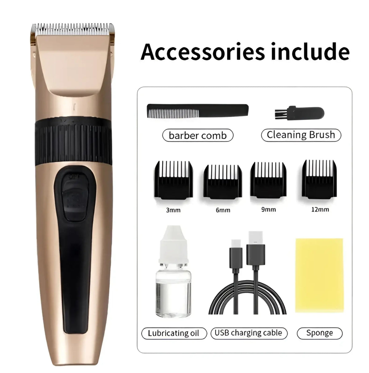 Professional Hair Clippers Cordless Gold Barber Kit