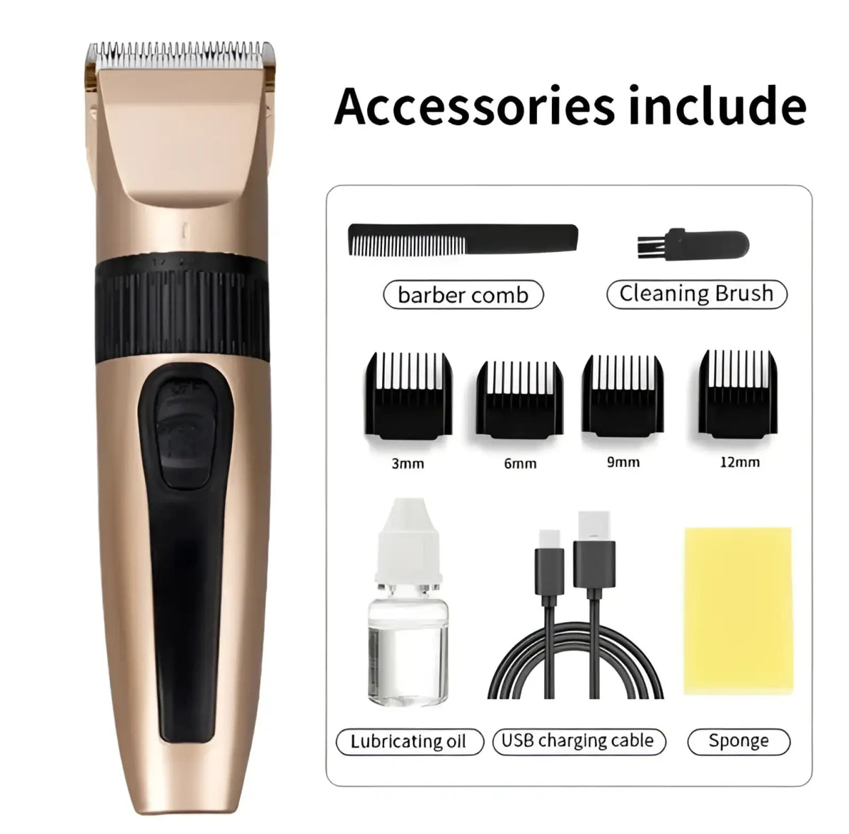 Professional Hair Clippers Cordless Gold Barber Kit