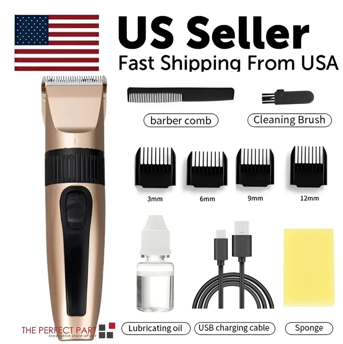 Professional Hair Clippers Cordless Gold Barber Kit