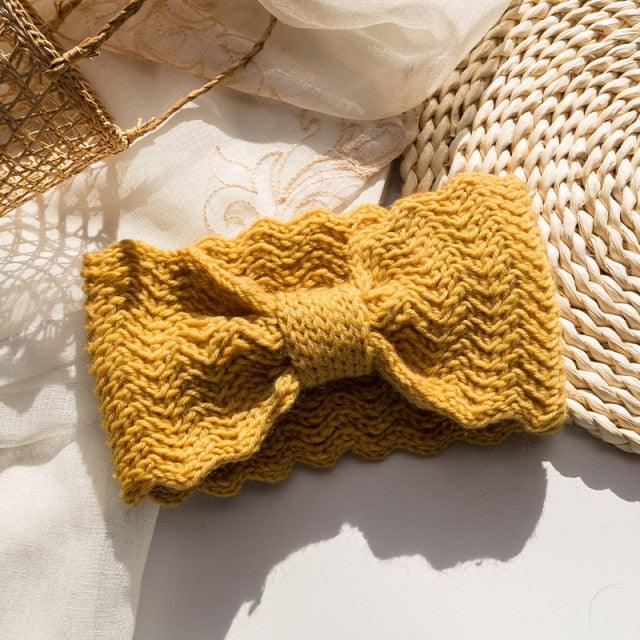 Wide Knitted Headband with Bow