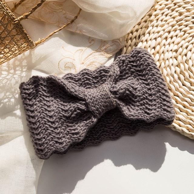 Wide Knitted Headband with Bow