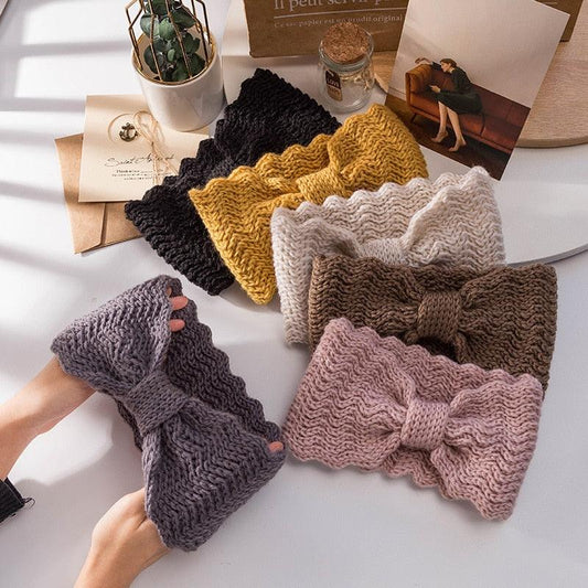 Wide Knitted Headband with Bow