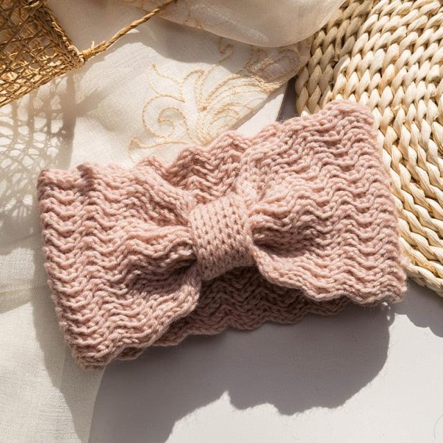Wide Knitted Headband with Bow