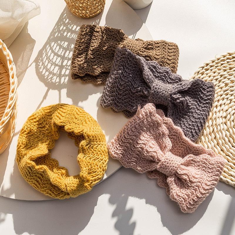 Wide Knitted Headband with Bow