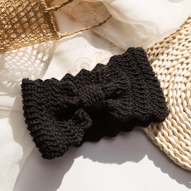 Wide Knitted Headband with Bow
